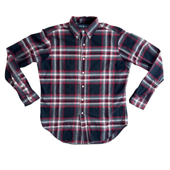 Ralph Lauren Mens Classic Red Black Plaid Button Down Shirt Thick Size M Pony - Picture 3 of 8